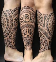 tribal polynesian calf tattoo