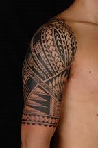 tribal polynesian shoulder-arm tattoo